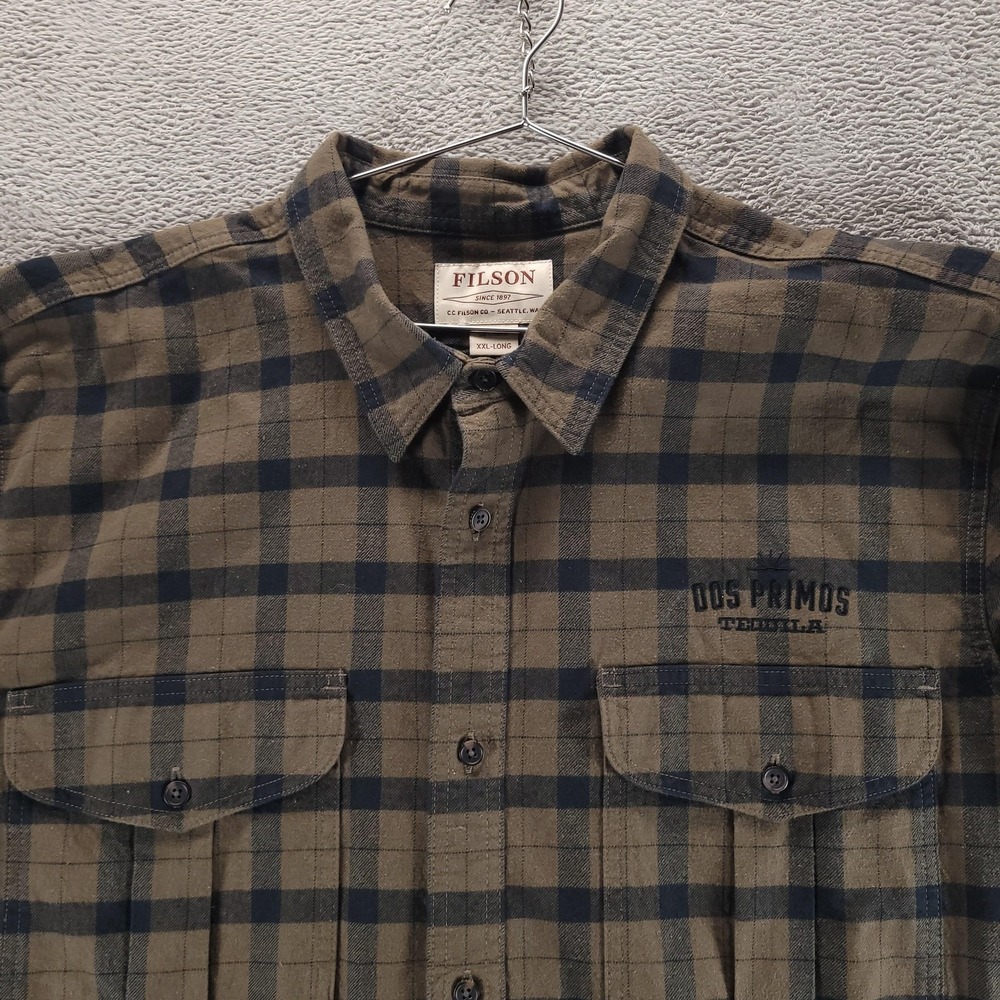 Filson Shirt Mens 2XL Long Brown Plaid Flannel Dos Primos Tequila Long Sleeve